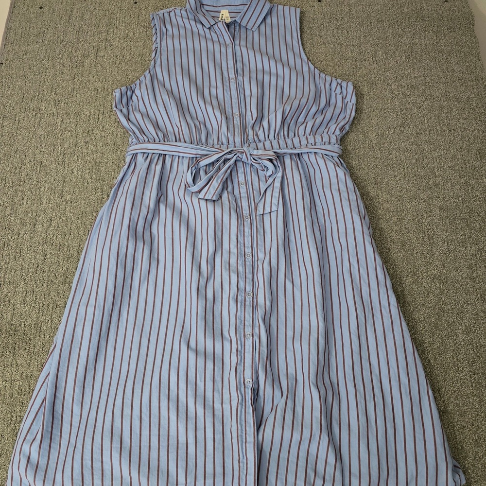 Pact Organic Cotton Striped Sleeveless Button-Front Midi Shirt Dress XXL